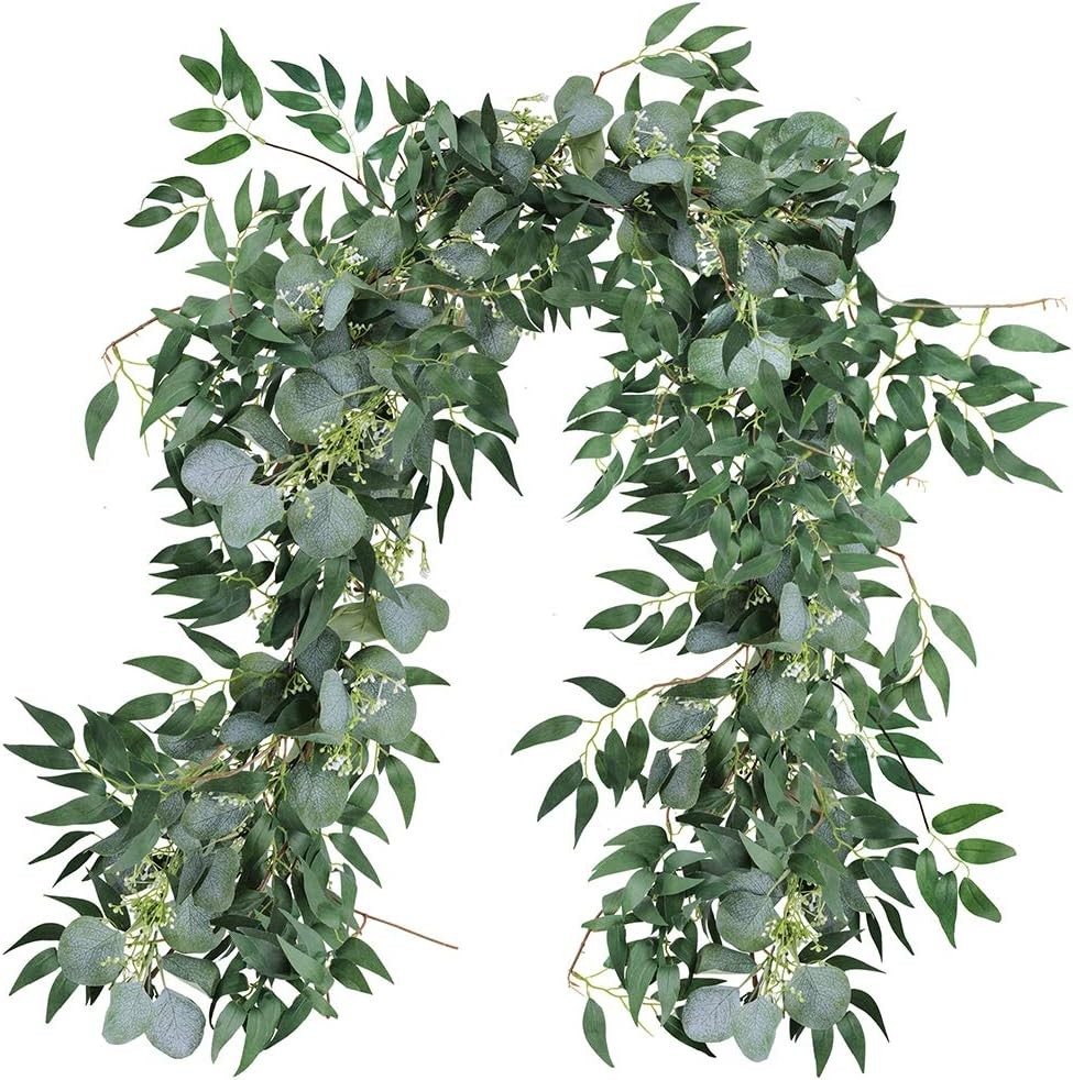 Fake Greenery Garlands Artificial Silver Dollar Eucalyptus Garland in Grey Green