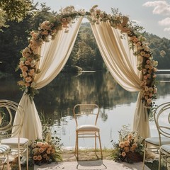Wedding Arch Draping Fabric 2 Panels 28.7″ x 20FT Champagne Drapes Sheer Fabric