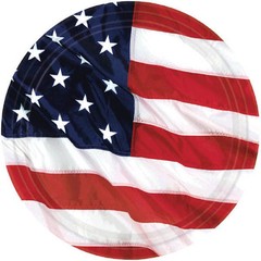 American Flag Flying Color Star Stripe Round Dessert Plate and Napkin Party Pack
