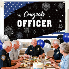 Police Party Decorations Congrats Officer Banner with 14Pcs Latex Balloons Black