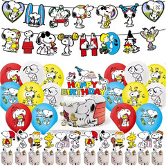 Snoopy Theme Birthday Party Decoration – Set Balloon, Banner, Cake Toppers