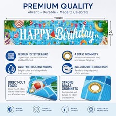 Pool Birthday Party Decorations, Extra Large Size Happy Birthday Pool Party