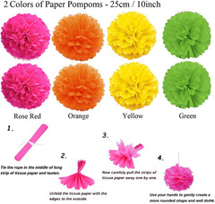 Party Decoration, 21 Pcs Multi-Color Hanging Paper Fans, Pom Poms Flowers, Garla
