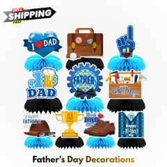 10 Pcs Father’S Day Decorations, Blue Double Sided Fathers Day Table Centerpiece