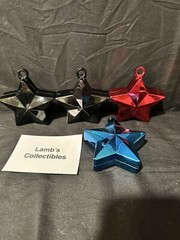 Star Shaped Balloon Weights 5.5oz ea lot of 4 – 2 Black, One Red, One Blue Party
