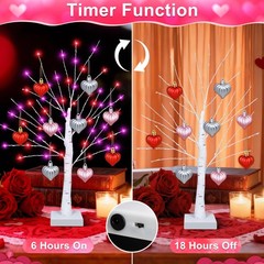 2 PCS Timer Valentines Decorations 24 Inch Tree 65 Lights 18 Hearts Battery