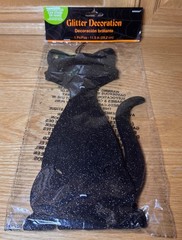 11.5″ Glitter Black Cat Hanging or Standing Centerpiece Halloween Decorations