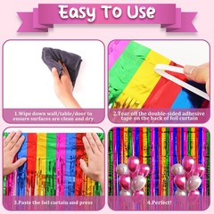 2 PCS Rainbow Foil Fringe Backdrop Curtains 3.3×8.2 Ft Tinsel Party Streamers