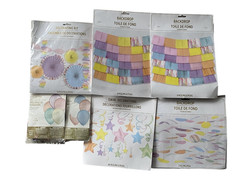 Pastel Party Decorations Lot Backdrops Balloons Fans Streamers NEW