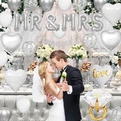 Silver Engagement Party Decorations, MR and MRS Balloons Decor, Metallic Silv…