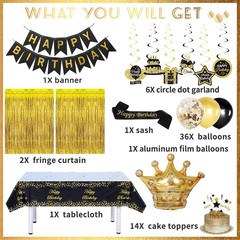 Black and Gold Birthday Decorations for Men Women, Black and Gold Party Decorati