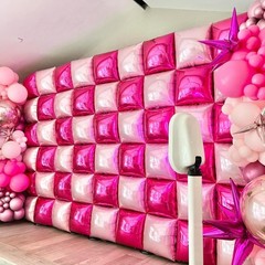 Hot Pink and Rose Double Sided Square Foil Balloons Wall,19 Inches Pink Metal…