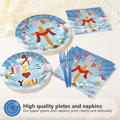 96 Pcs Jesus Birthday Party Decorations – Christian Cross Plates & Napkins Set f