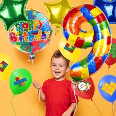 40 Inch Building Block Number Balloon, Colorful Number Block Foil Balloons La…