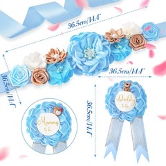 Floral Maternity Sash Mummy Daddy to Be Corsage Pin Set Blue Teddy Bear Baby …