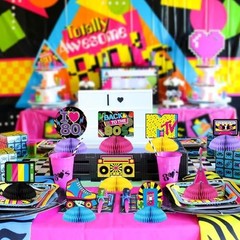 80s Party Decorations Back To The 80s Party Honeycomb Centerpieces Retro Table