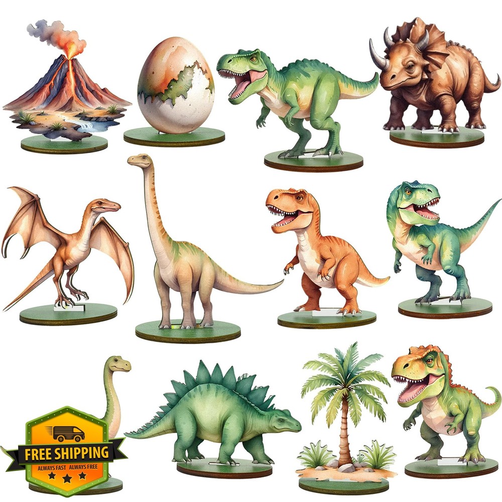 FYSUIMU 12Pcs Dinosaur Wood Table Sign Tabletop Centerpieces Funny Cartoon Ju…