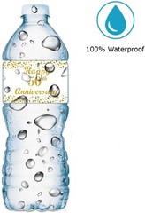 50th Anniversary Water Bottle Labels; Set of 20 Waterproof Water Bottle Wrappers