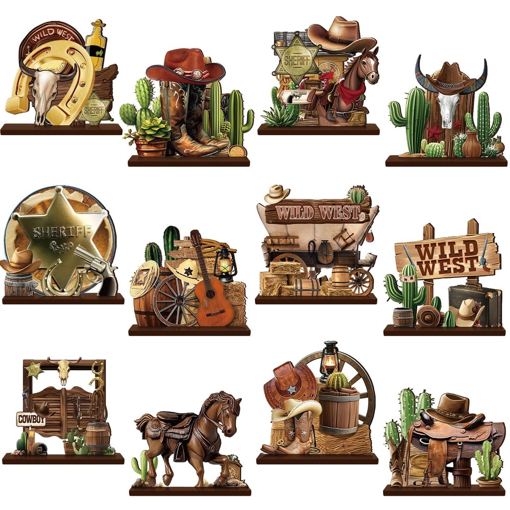 12 Pcs Western Centerpieces Wild West Party Decorations 5. 3 Inches Cowboy Wo…