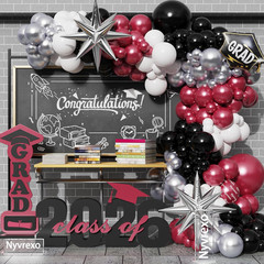 2026 Graduation Party Decorations, 138Pcs Burgundy White Silver Black Congrat Gr