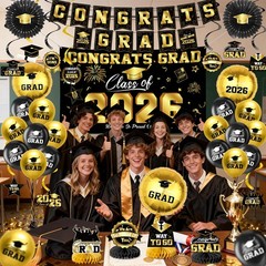 Graduation Decorations 2026-Black and Gold Graduation Party Decorations Supplies