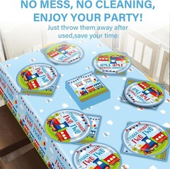 Charming Train Pattern Disposable Plates and Napkins for Birthday Parties