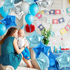30Pcs 18 Inch Large Blue Silver Star Shape Foil Balloons Big Stars Helium Mylar