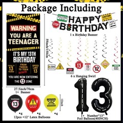 13th Birthday Decorations Boys Girls, Black Happy 13th Birthday Banner Backdr…