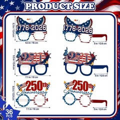 36 Pcs 250th Anniversary Eyeglasses Decorations, Patriotic 4th of July Party…
