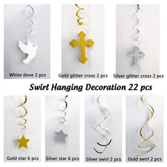 First Communion Hanging Swirls Baptism Decorations Boy Girl Party 22 PCS