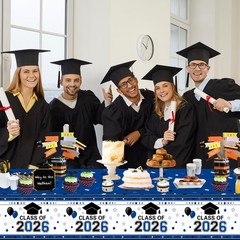 2026 Graduation Decorations Class of 2026 Tablecloth Blue Plastic Disposable….