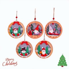 LED Christmas Tree Ornaments Decorative Wooden Santa Claus Charm Pendant Decor