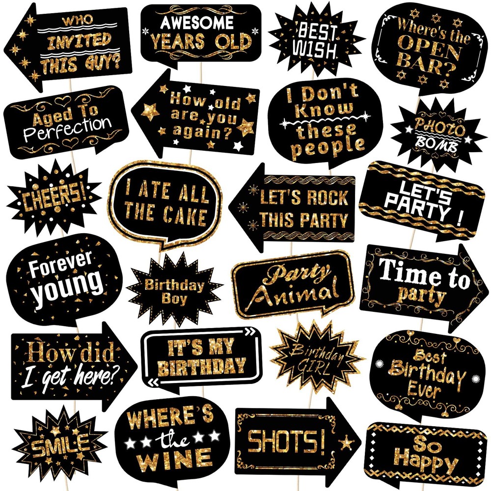 24 Pieces Photo Booth Props Birthday with Stick Happy Birthday Weddings Graduati
