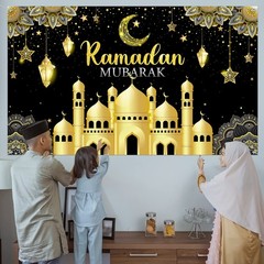 Boyiee Ramadan Mubarak Decorations Backdrop Banner Muslim One Size, Black