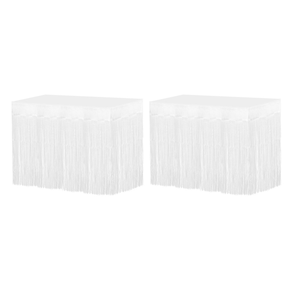 2 Pcs 29×108 Inch Light White Metallic Foil Fringe Tinsel Table Skirts