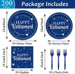Silver Blue Retirement Dinnerware Set for 50 Guests