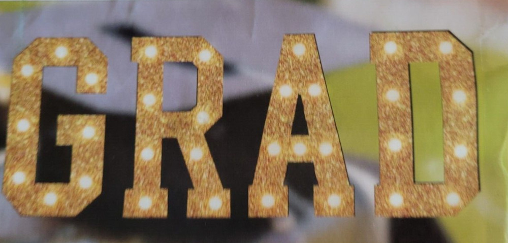 GRAD Marquee GLITTERY GOLD WITH 4 SETS OF BULBS LETTER HEIGHT 14 INCHES