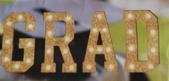 GRAD Marquee GLITTERY GOLD WITH 4 SETS OF BULBS LETTER HEIGHT 14 INCHES