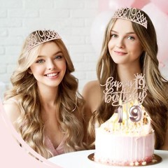 19th Birthday Decorations Set with Tiara Candles Balloons & Cake Topper