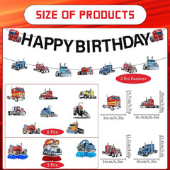 Heavy Truck Birthday Decorations – 13 Pcs Semi Truck Happy Birthday Decorations,