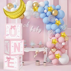 Pink Bow First Birthday Decorations,3Pcs Conqette One Balloon Boxes for Girl …