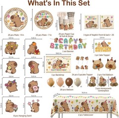212pcs Capybara Birthday Decorations-Serves 25, All-in-one Capybara Party Dec…