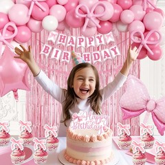 Pink Bow Birthday Decorations for Girls Women, Coquette Birthday Decorations,…
