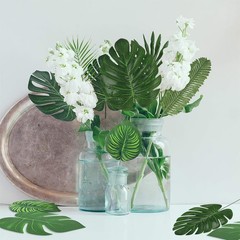 54 Pieces 7 Kinds Artificial Tropical Leaf Jungle Leaves Plant Safari Leaves