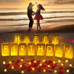 Happy Birthday Decorations for Women Men, Light Up Letters Luminary Bags with…