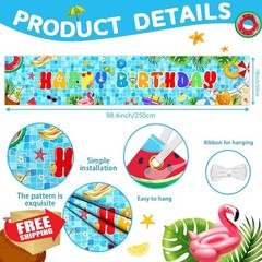 AIBIIN Pool Birthday Banner Summer Swimming Pool Birthday Yard Sign Decoratio…