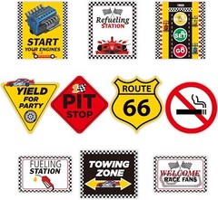 10 Pieces Racing Party Decorations Race Car Theme Party Sign Cutouts Cards for L