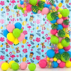 2 Pack Hawaiian Pattern Metallic Foil Fringe Curtains Tinsel Backdrop