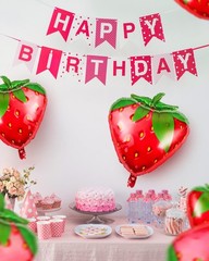 10 PCS Smiley Strawberry Balloons Mixed, Strawberry Foil Balloons – 28 Inch, …