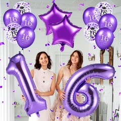Purple 16th Balloon Decorations Set for Girls 40 Inch Large Number 16 Star Fo…
